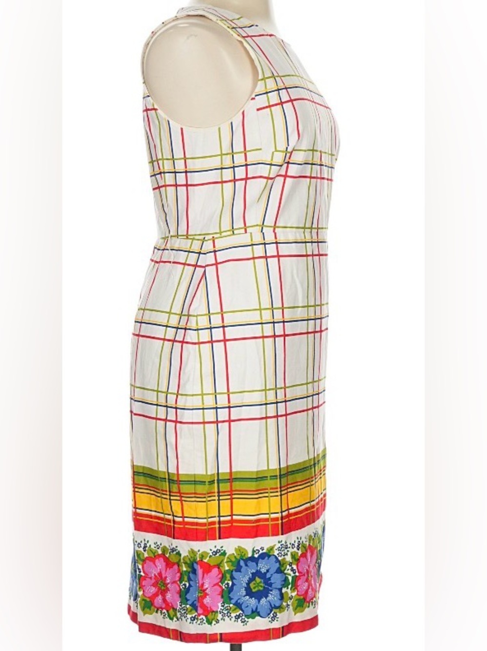 J. Crew Bi-Stretch Plaid Sheath Dress - Ivory Floral Border-Size 14 (Item AR697) - Picture 8 of 9